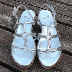 Stuart Weitzman silver wedge espadrille Size 9